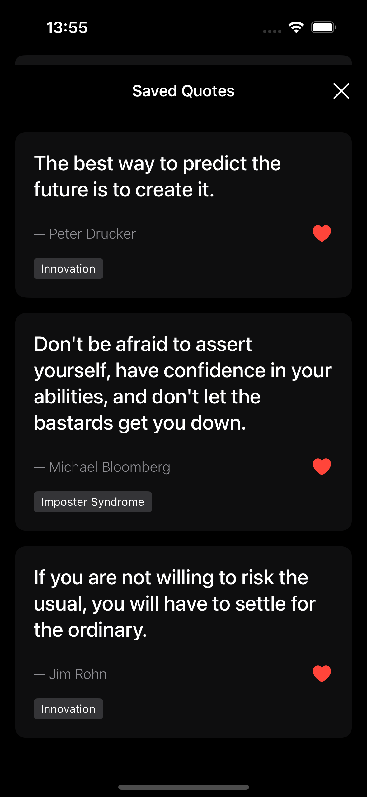 Saved Quotes Screen